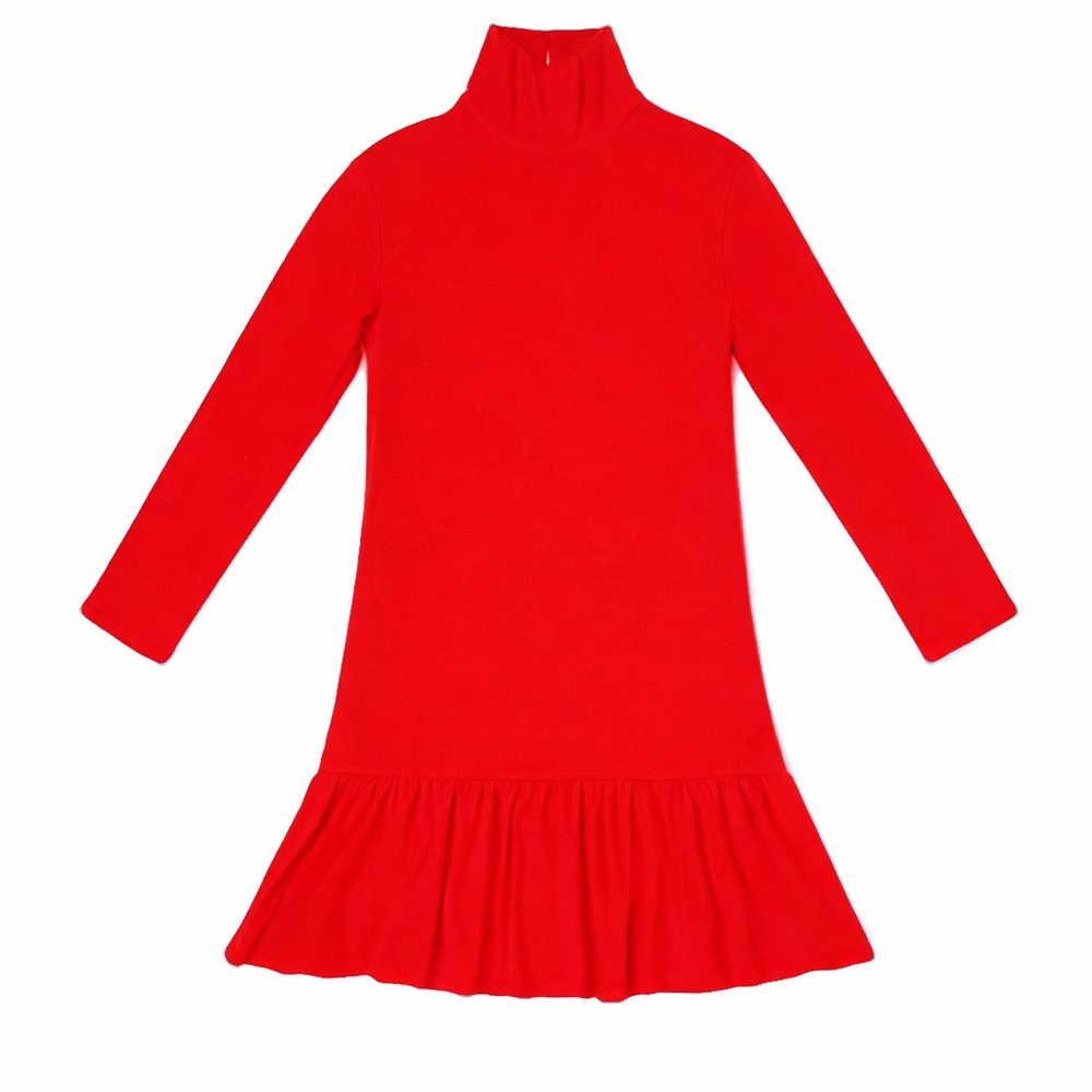 Buru Long Sleeve Turtleneck Mini Dress Red Size L
